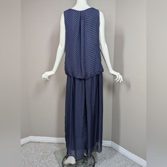 Bella Italy Navy Silk Layered Maxi Dress Sz M - Picture 5 of 12